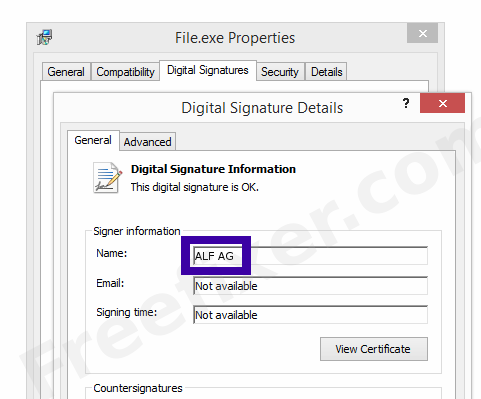Screenshot of the ALF AG certificate